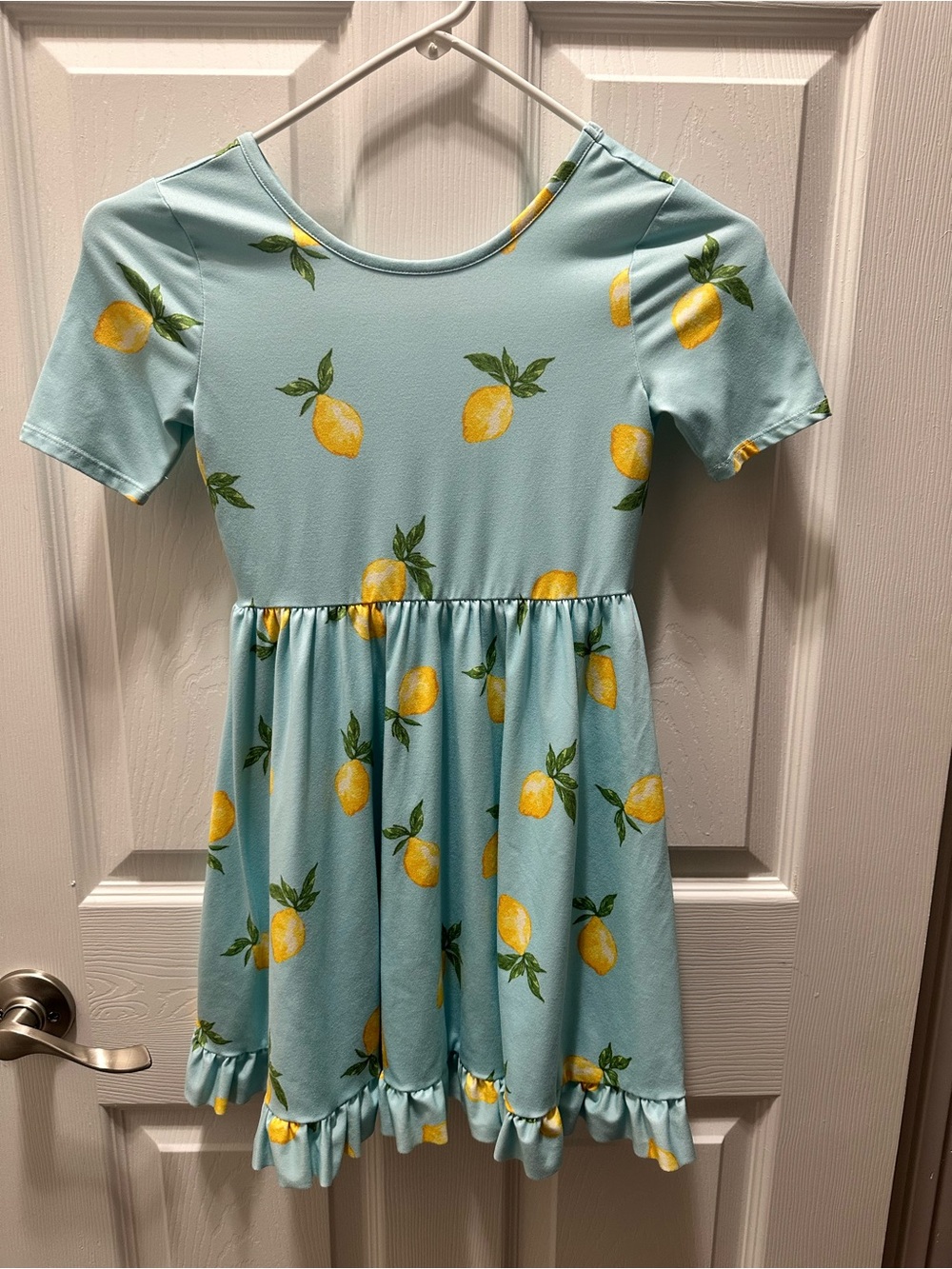 Chenault Light Blue Lemon Print Short Sleeve Twirl Dress